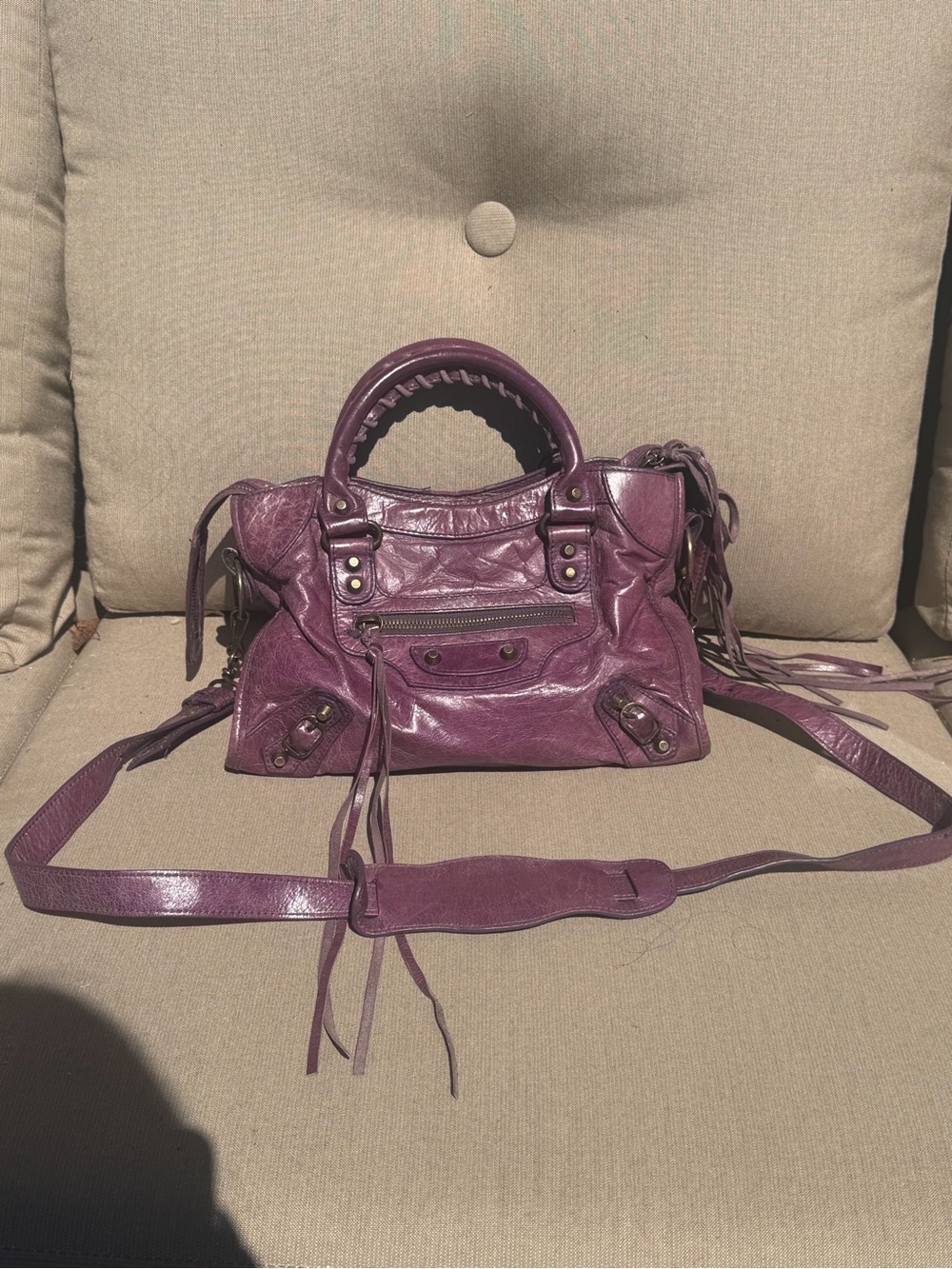 Purple classic city bag size medium with strap